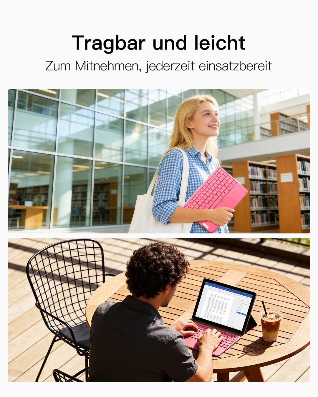 Ultraleichte Tablet Tastatur Kabellose QWERTZ Deutsch mit Trackpad, kompatibel mit iPad/Tablet/Windows/Laptop/PC, KB01105