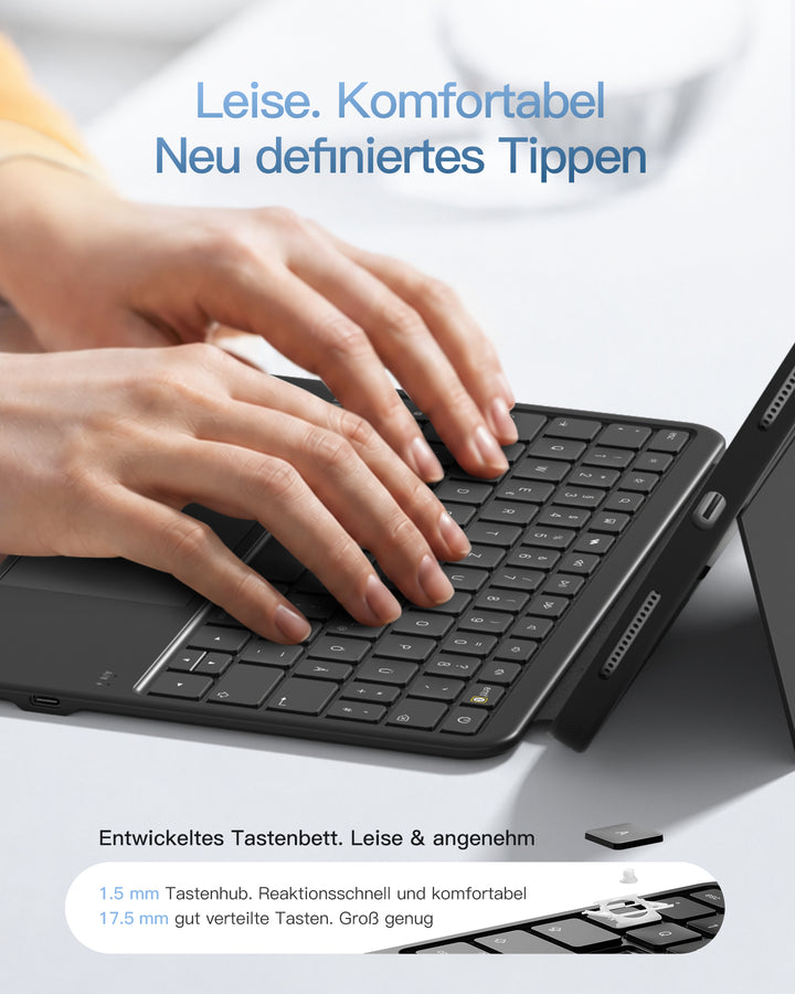 Abnehmbar Hülle mit Tastatur für iPad 11" A16 2025, iPad 10.9" 2022,mit Stifthalter, QWERTZ, AceTouch Pro, KB403-10 | Red Dot Design Award 2026