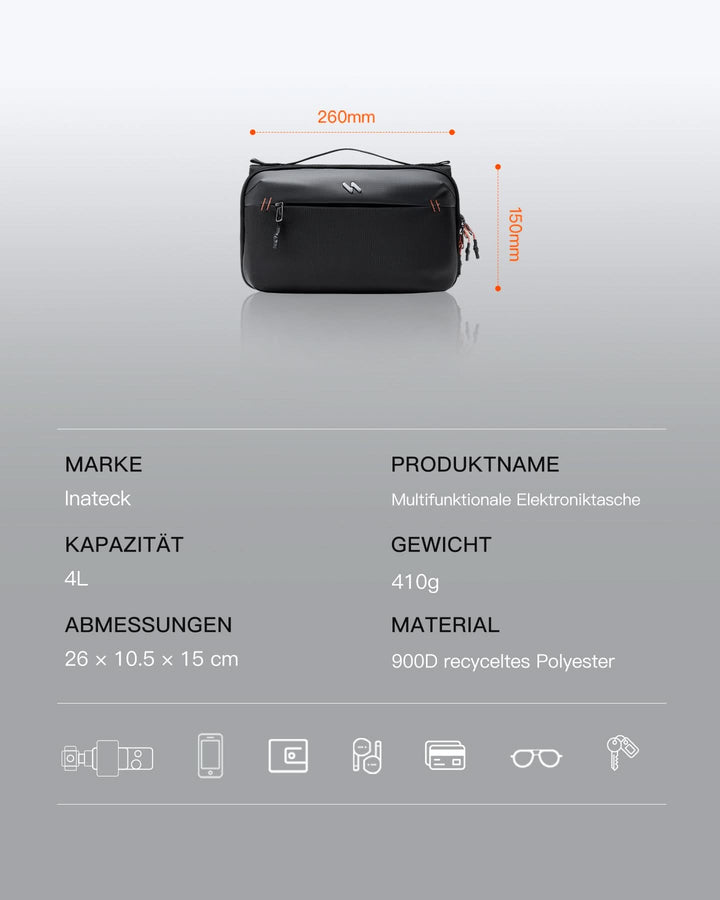inateck DE Multifunktionaler Kabeltasche Elektronik Organizer, Spritzwassergeschütztes, ABM34