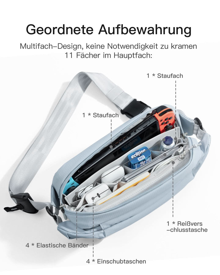 inateck DE Sling Bag mit 19 eingebaute Taschen, stylische Crossbody Bag mit verstellbarem Schultergurt, LB03014