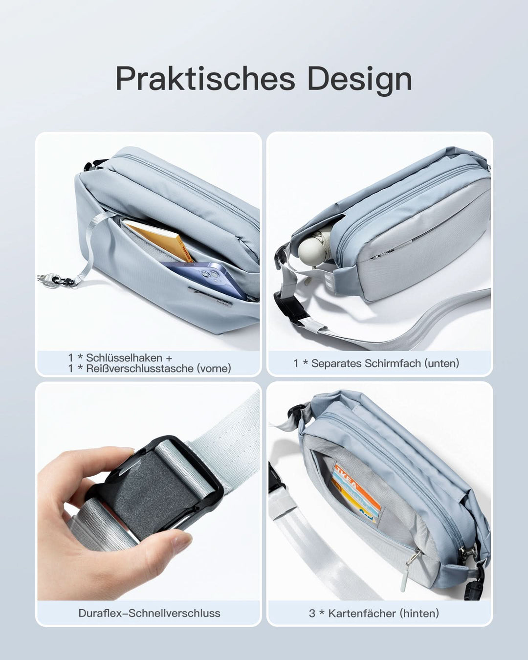 inateck DE Sling Bag mit 19 eingebaute Taschen, stylische Crossbody Bag mit verstellbarem Schultergurt, LB03014