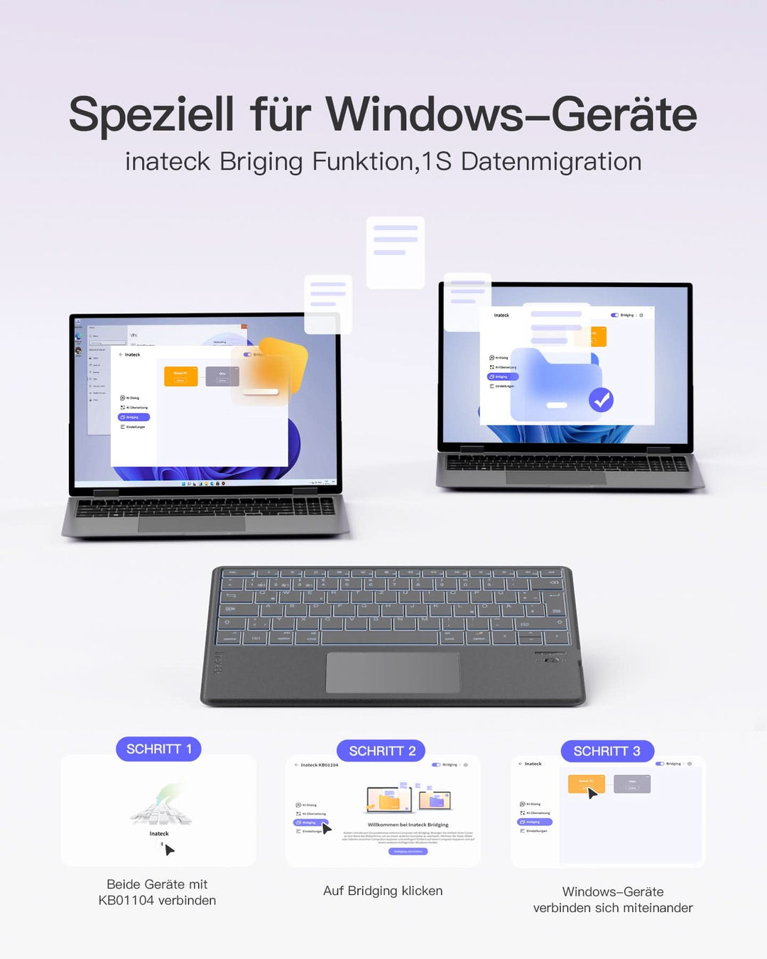 inateck DE Surface Pro AI Tastatur für Surface Pro 7/7+/6/5/4, 7 Farben Hintergrundbeleuchtung, QWERTZ, KB02027