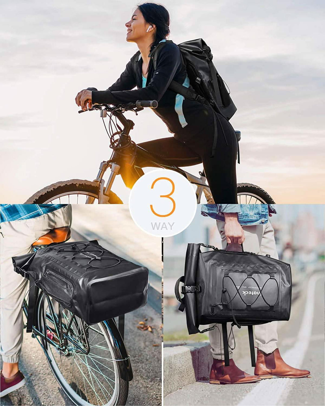 Wasserdichter 35L Fahrradrucksack  mit wasserdichtem Reißverschluss, Schwarz, BP06001 - Inateck Official DE