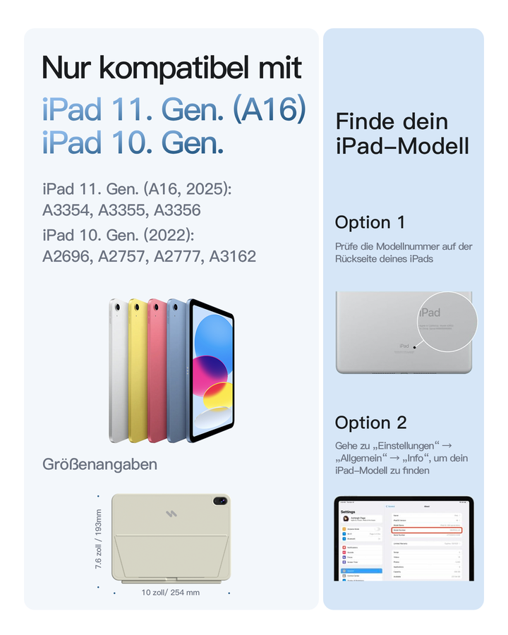 Abnehmbar Hülle mit Tastatur für iPad 11" A16 2025, iPad 10.9" 2022,mit Stifthalter, QWERTZ, AceTouch Pro, KB403-10 | Re
