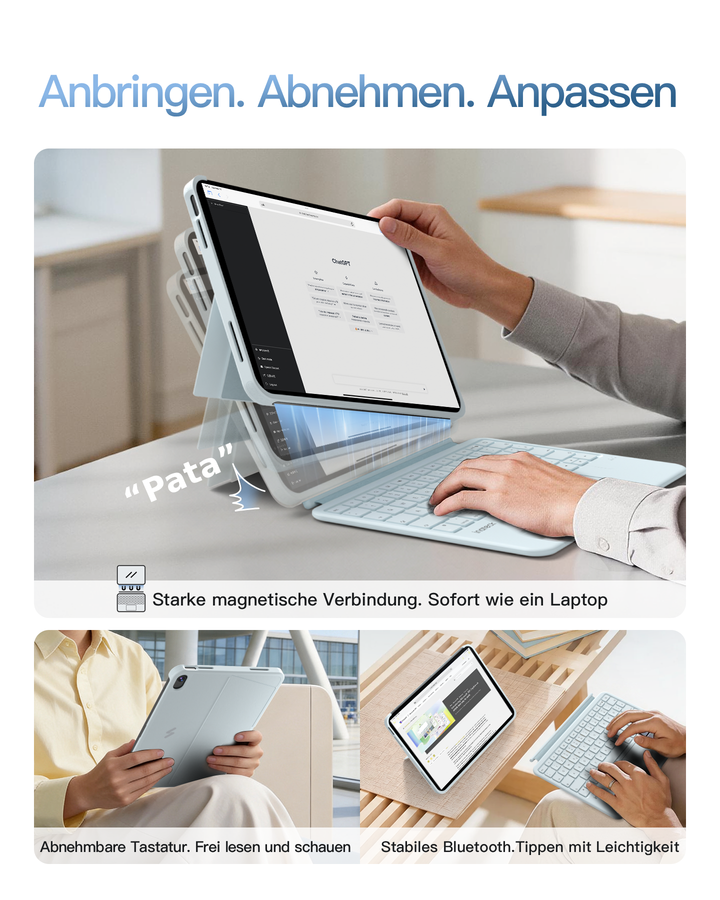 Inateck Abnehmbar Hülle mit Tastatur für iPad Air 11 Zoll(2026/2025/2024), iPad Air 5/4,für iPad Pro 11 Zoll, QWERTZ, AceTouch Pro, KB403-11A | Red Dot Design Award 2026
