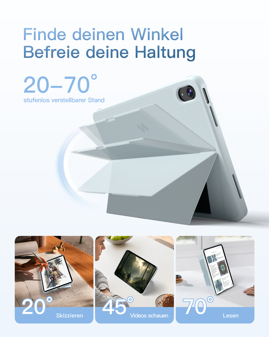 Inateck Abnehmbar Hülle mit Tastatur für iPad Air 11 Zoll(2026/2025/2024), iPad Air 5/4,für iPad Pro 11 Zoll, QWERTZ, AceTouch Pro, KB403-11A | Red Dot Design Award 2026