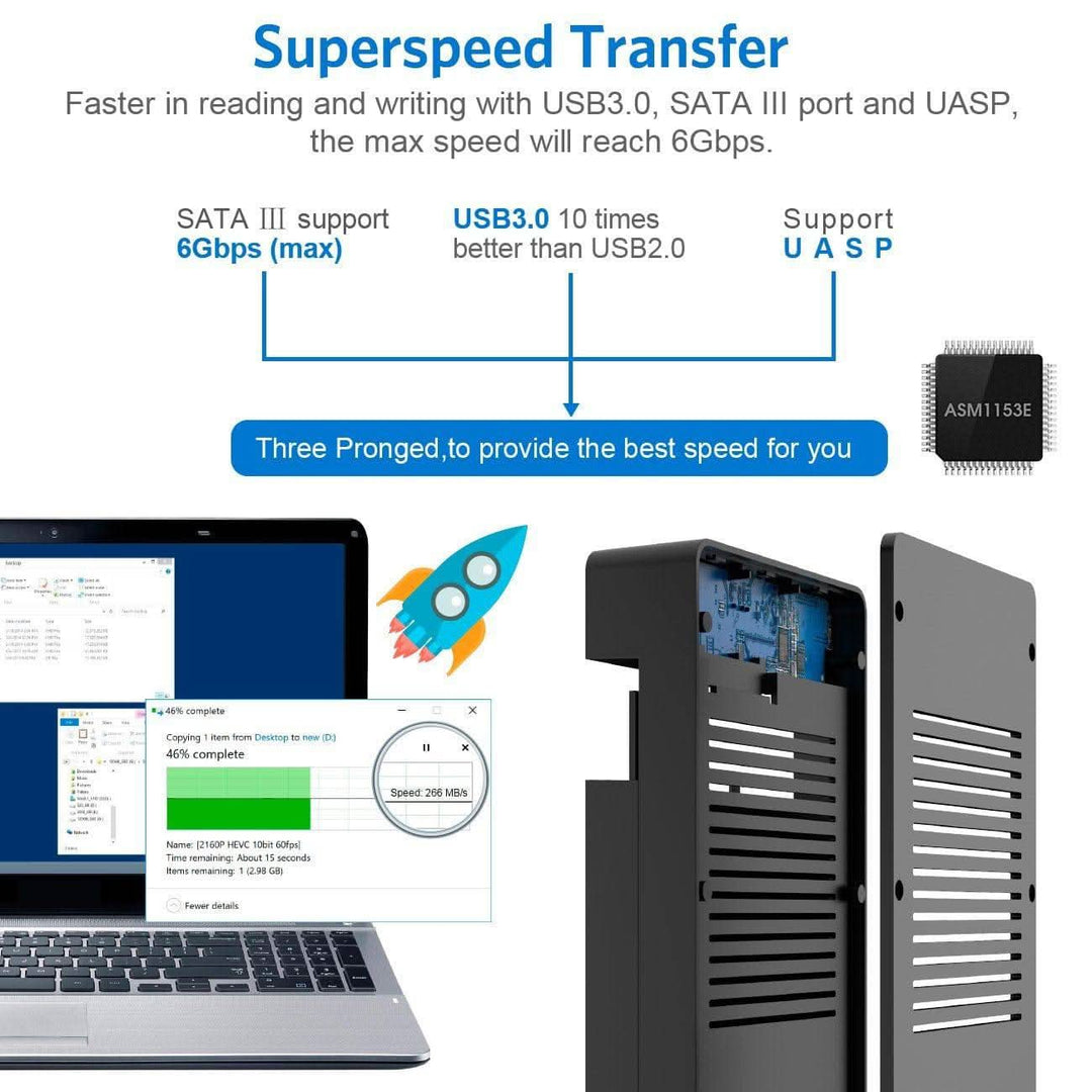 Festplattengehäuse 3.5 USB 3.0, HDD Gehäuse für 2,5”/ 3,5” SATA HDD SSD, Unterstützt UASP und maximal 12 TB Laufwerke, 12 V/ 2A Netzteil - FE3002 - Inateck Official DE