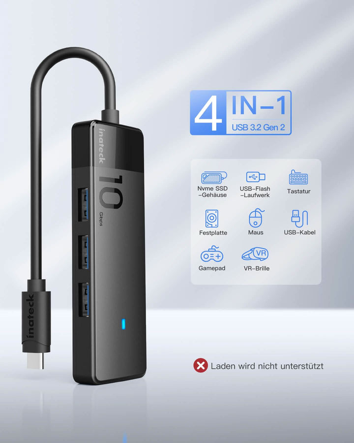 USB 3.2 Gen 2 Geschwindigkeit, USB-C zu USB Hub mit 4 USB-A-Anschlüssen, HB2025 - Inateck Official DE